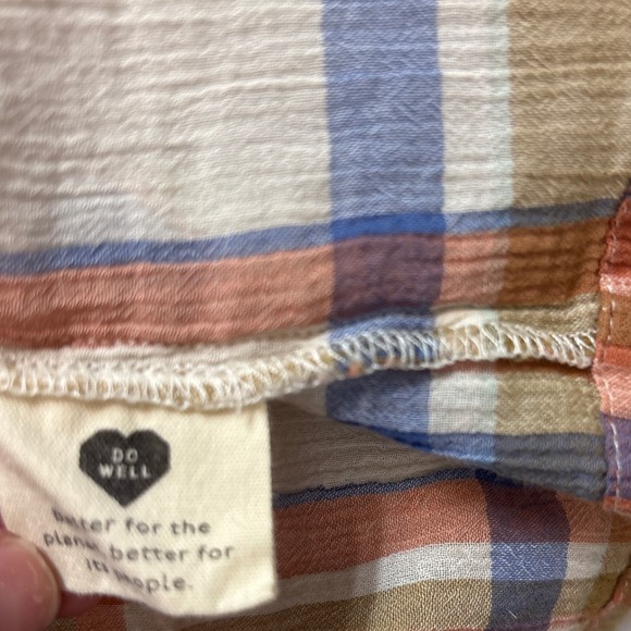 Madewell Plaid Ruffle Sleeve Top Blouse Womens XS Casual‎ Anthropologie - Picture 6 of 8